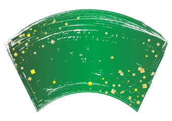 手描き筆タッチの扇型と金箔のフレーム/緑