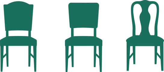 Chair silhouette icons with varied backrest designs for furniture style comparison, interior design elements, and home decor illustration