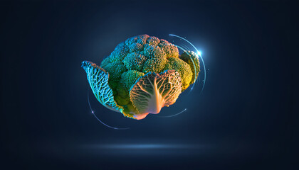 Broccoli Floating in Mid-Air with Futuristic Lighting - Crisp Vegetable Splash