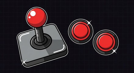 Retro Arcade Game Controller Joystick and Buttons Illustration.