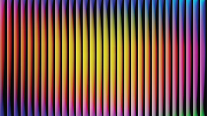 Iridescent ribbed glass abstract background featuring vertical lines and vibrant multicolor rainbow gradient stripes, vector illustration