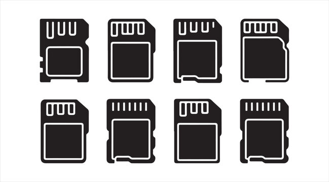 SD memory card icons collection for digital storage and technology concepts