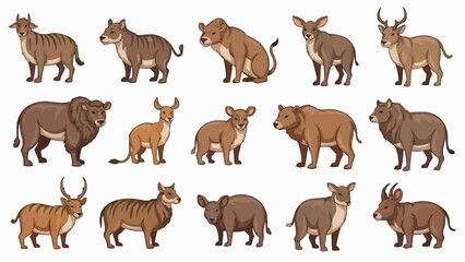 Obraz premium Collection of Various Brown Mammals Illustration.