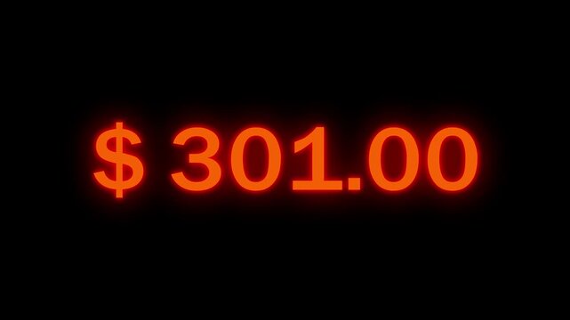 Counting dollars animated number. 0 to 600 dollar counting animation.  Money Number Counter. 
