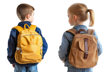 School Children Wearing Backpack Ready for Education, Back to School, isolated on transparent background png