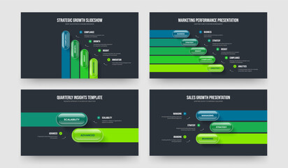 Business Solution 4 5 2 3 Step Infographic Slideshow Layout Collection. Creative Overview Four Five Two Three Option Diagram Slide Template Vector Illustration Bundle.