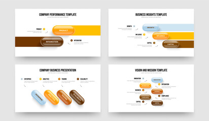 Market Showcase Two Three Four Five Step Diagram Slideshow Design Vector Illustration Collection. Creative Proposal 2 3 4 5 Element Infographic Presentation Layout Bundle.