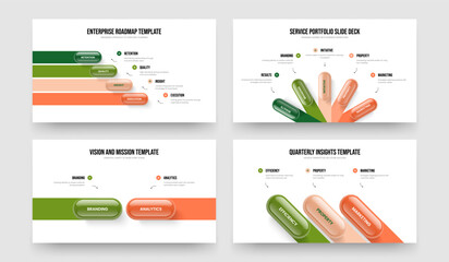 Product Introduction 4 5 2 3 Step Infographic Slide Design Collection. Advertising Development Four Five Two Three Option Diagram Slideshow Layout Vector Illustration Set.