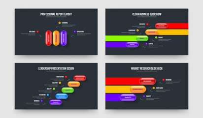 Service Briefing 3 4 5 Element Diagram Slide Template Set. Creative Profile Three Four Five Step Infographic Frame Design Vector Illustration Bundle.