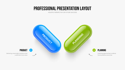 Creative Campaign Slideshow Layout Vector Illustration. Consulting Innovation Two Element Diagram Frame Design. Modern Performance 2 Step Infographic Slide Template.