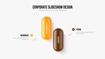 Visual Briefing Presentation Design Vector Illustration. Product Portfolio 2 Element Diagram Slide Template. Business Showcase Two Option Infographic Frame Layout.