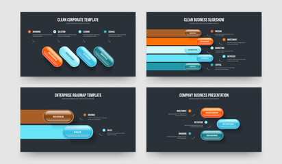 Company Strategy Four Five Two Three Option Infographic Slideshow Template Vector Illustration Collection. Visual Performance 4 5 2 3 Element Diagram Slide Design Bundle.