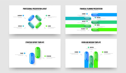 Digital Overview Four Five Two Three Step Diagram Frame Template Vector Illustration Bundle. Investor Report 4 5 2 3 Option Infographic Slide Layout Collection.