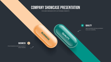 Financial Review Two Element Infographic Frame Template. Marketing Profile 2 Option Diagram Presentation Design. Service Visualization Slide Layout Vector Illustration.