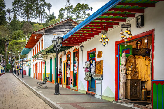 colourful houses of salento, coffee region, andes, colombia, calle real, south america, latin america
