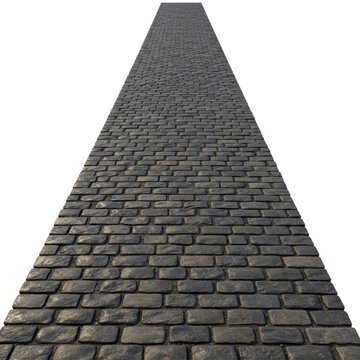 Elongated perspective of gray cobblestone path with rugged texture detail
