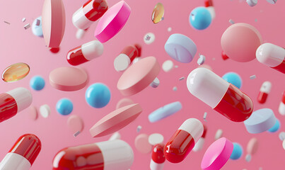 Colorful Medical Pills and Capsules in Motion