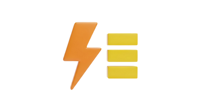 3D orange lightning bolt icon with three yellow rectangles on transparent background - Powered by Adobe
