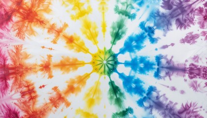 Lively Rainbow Tie-Dye Abstract Background Featuring Multicolor Swirls on White
