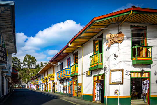 colourful houses of salento, coffee region, andes, colombia, calle real, south america, latin america