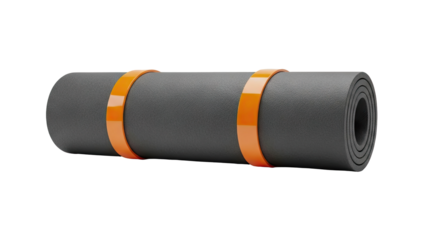 3D Rolled up yoga mat with orange straps on transparent background