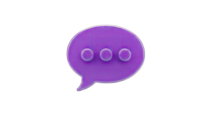 3D Purple Speech Bubble with Three Dots on transparent background