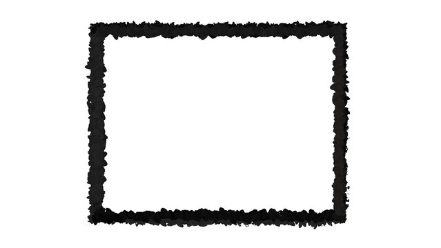 Black ink rectangle with rough brush stroke edges isolated on a transparent background for design elements and creative projects
