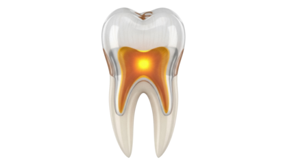 Tooth cross section PNG isolated on transparent background, dental anatomy with enamel, dentin, pulp, and root for medical education