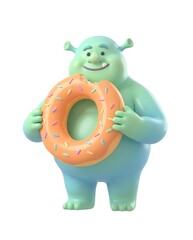 A cheerful monster character holding a colorful donut. The playful design is perfect for children's stories, animations, or food-related themes, evoking joy and creativity.