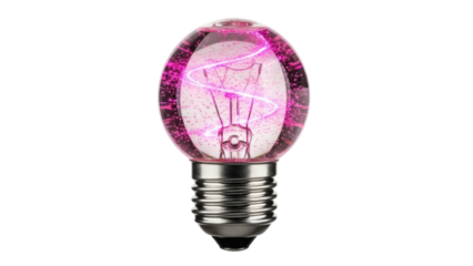 Pink decorative light bulb PNG isolated on transparent background, festive lighting element for party decorations and special occasions