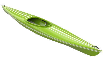 Green kayak PNG isolated on transparent background, single person watercraft for recreation and sport
