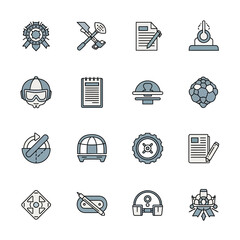 Set of modern icons representing various concepts like business, technology, construction, and design, perfect for digital projects and presentations