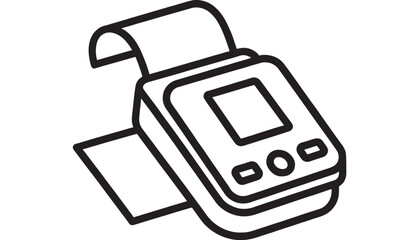 Simple pos terminal with receipt printing black line art on transparent background silhouette