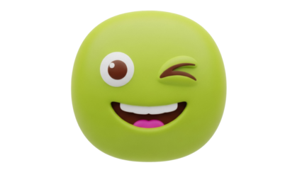 Winking green emoji isolated PNG on transparent background, playful emoticon with a smile and one eye closed for social media and design