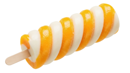 Swirl popsicle isolated PNG on transparent background, orange and vanilla ice cream dessert for summer treat and refreshment