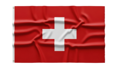 Waving Swiss flag PNG isolated on transparent background, national symbol of Switzerland for patriotic and travel designs