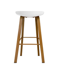 Stool Chair, white seat, wooden legs, modern contemporary style isolated on white background