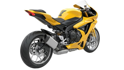Fototapeta premium Yellow sport motorcycle PNG isolated on transparent background, modern motorbike for racing and transportation, high performance vehicle