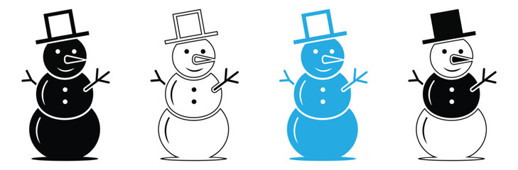 Set of colorful snowmen in different styles and colors