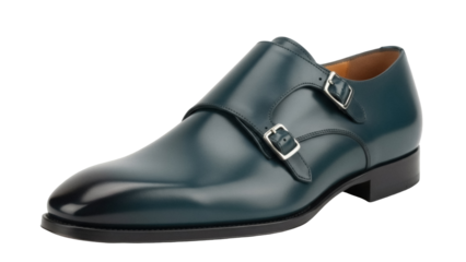 Elegant teal leather monk strap dress shoe isolated PNG, stylish men s footwear for formal occasions and professional attire