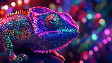 Vibrant chameleon with luminous colors.