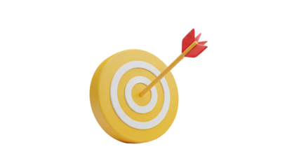 3D Target with arrow hitting the bullseye on transparent background