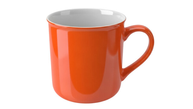 Orange ceramic mug isolated PNG, coffee cup with handle on transparent background, kitchenware for hot drinks and beverages