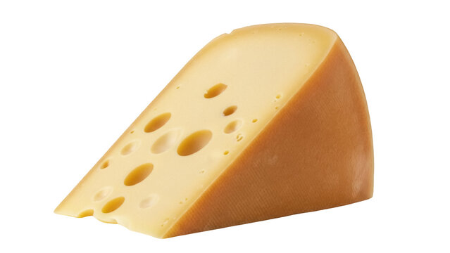 Wedge of Swiss cheese isolated PNG, yellow dairy product with holes on transparent background, gourmet food for cooking and healthy eating