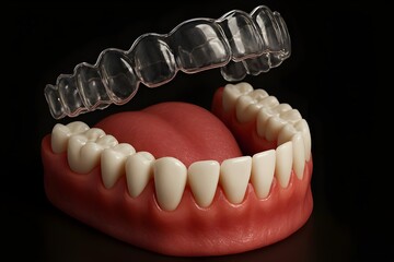 Fototapeta premium Clear Aligner on Dental Model – Modern Orthodontic Illustration for Teeth Straightening and Oral Health Education