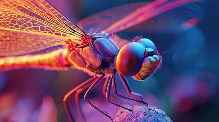 Close-up view of a vibrant dragonfly.