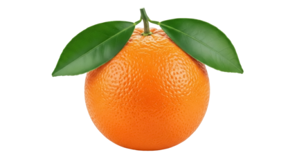 Fresh and juicy tangerine with leaves isolated PNG, vibrant orange citrus fruit with green foliage on transparent background