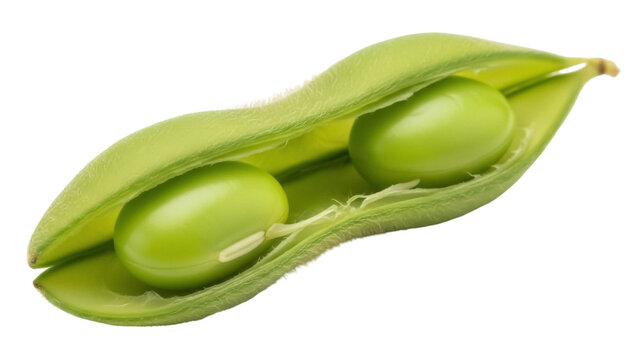 Fresh green edamame pod isolated PNG, healthy soybean snack with two beans on transparent background for food and nutrition concepts