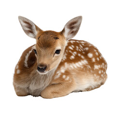 Fototapeta premium Baby deer laying down isolated on transparent background.