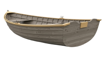 Wooden rowboat PNG isolated on transparent background, vintage dinghy vessel for nautical themes and maritime designs